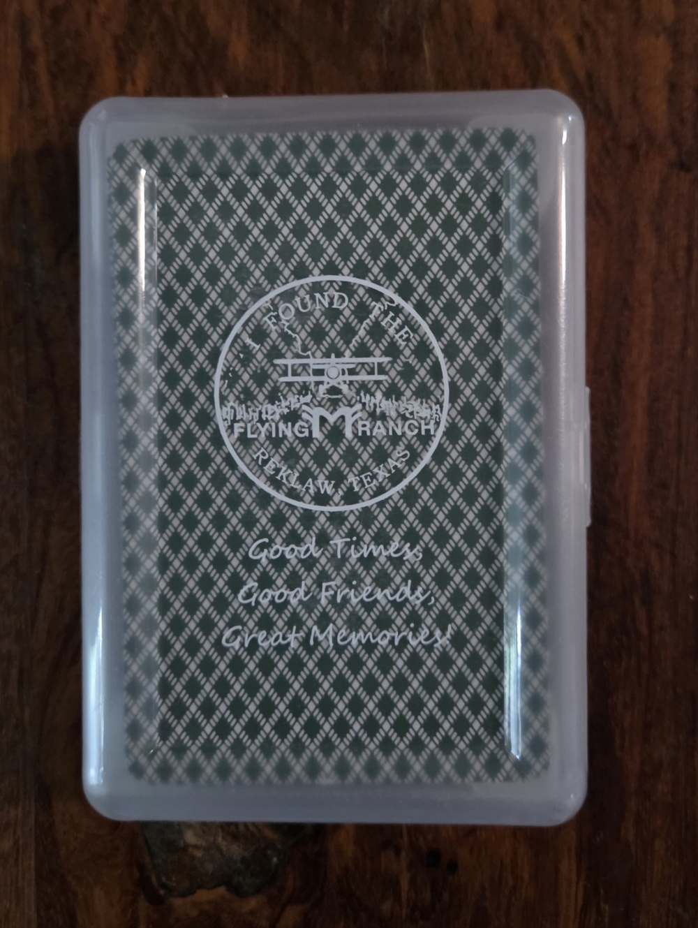 Flying M Ranch Reeklaw, TX Clear Plastic Case With Playing Cards